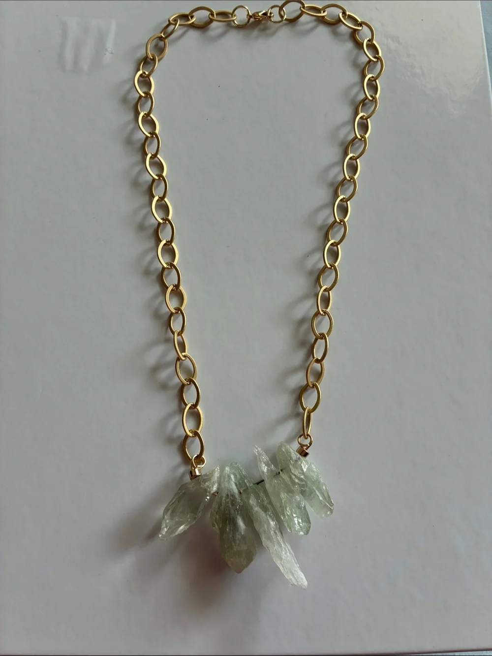 Valerie Fitch Gold-Tone Chain Necklace with Pale Green Crystal Cluster Pendant